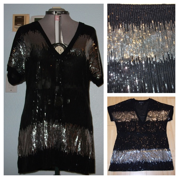 INC International Concepts Tops - INC Size XL Silver Black Sequin Dress Tunic Top
